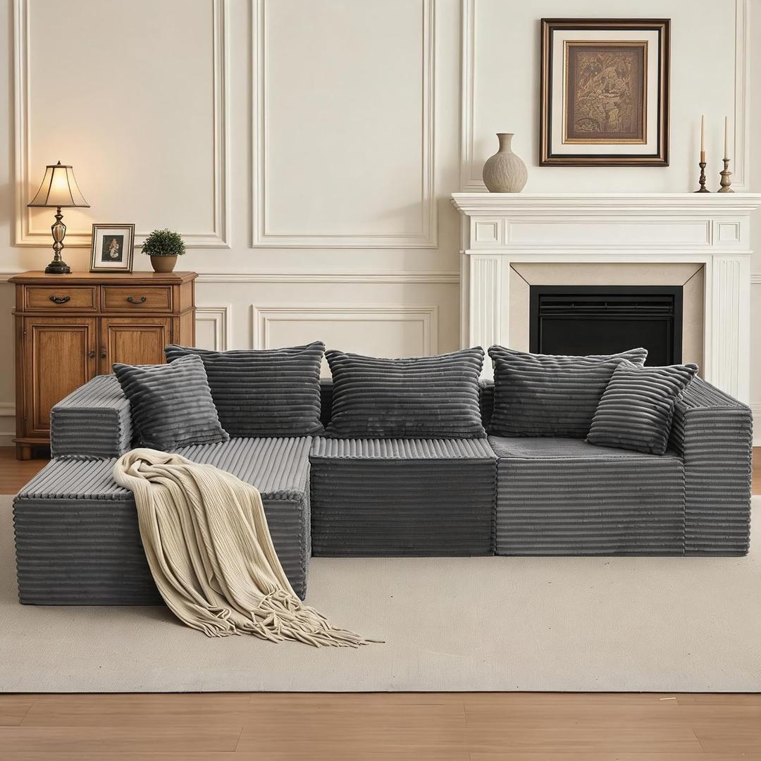 Hetoy Oversized L Shape Modular Sofa, Soft Modular Sectional Couch with Thick Memory Foam, Easy Install Multi Purpose Furniture for Indoor Living Space