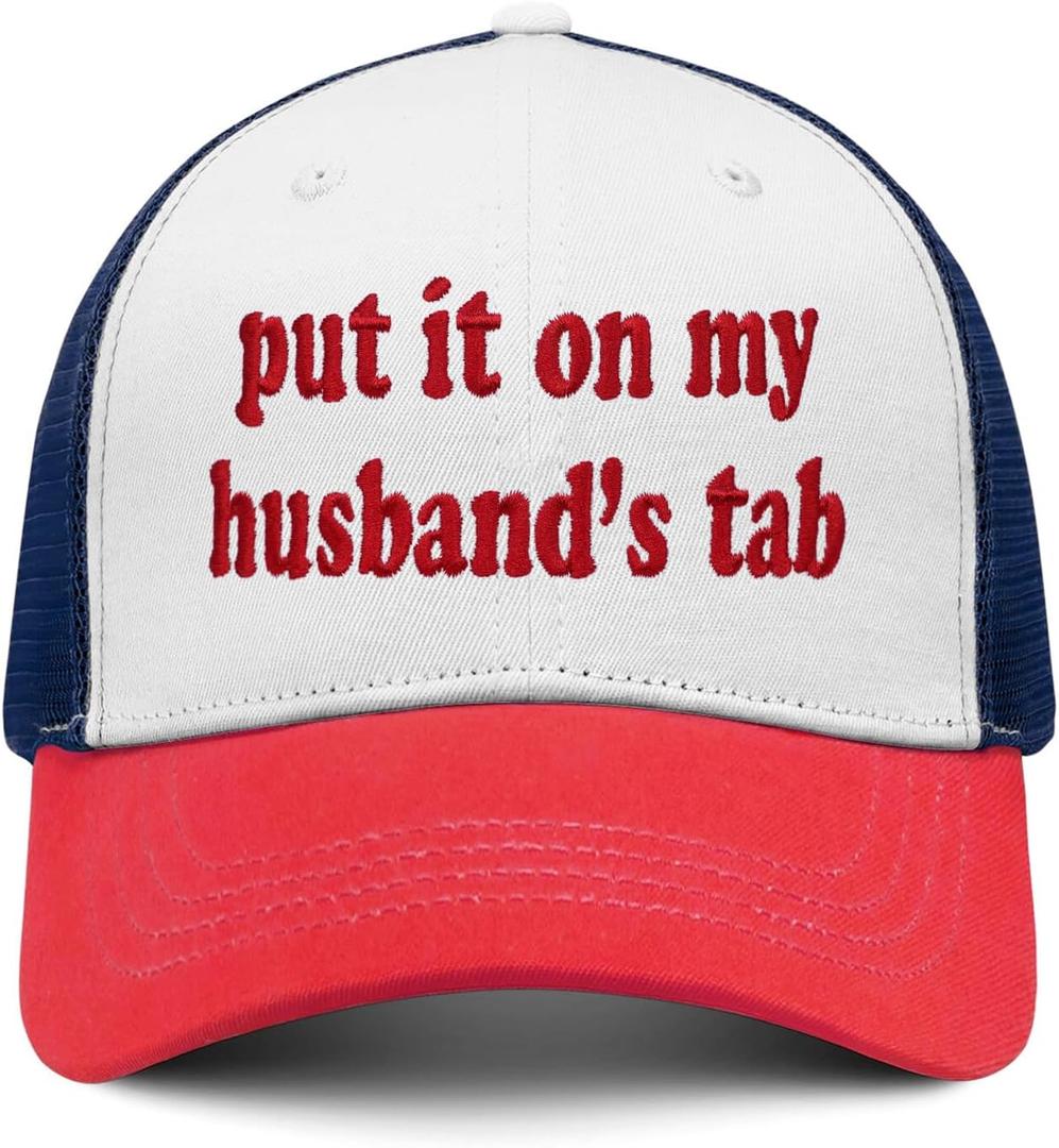 Put It on My Husbands Tab Hat, Funny Vintage Trucker Hats Adjustable Cap for Men Women Classic Baseball Cap