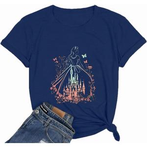 Magic Castle Shirt for Women Cute Magic Kingdom Graphic Print Holiday Vacation Weekend Tee Tops (XL)