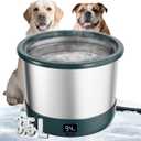 3.5L Heated Water Bowl, Stainless Steel Heated Dog Bowl with Digital Display and Adjustable Temperature, Heated Outdoor Pet Water Bowl Provides Warm Water for Dogs (Green)