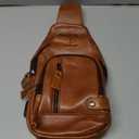 BULLCAPTAIN Leather Sling Bag Mens Chest Bag Casual Shoulder Crossbody Bags Travel Hiking Backpacks Daypack with USB Charging Port (Brown)