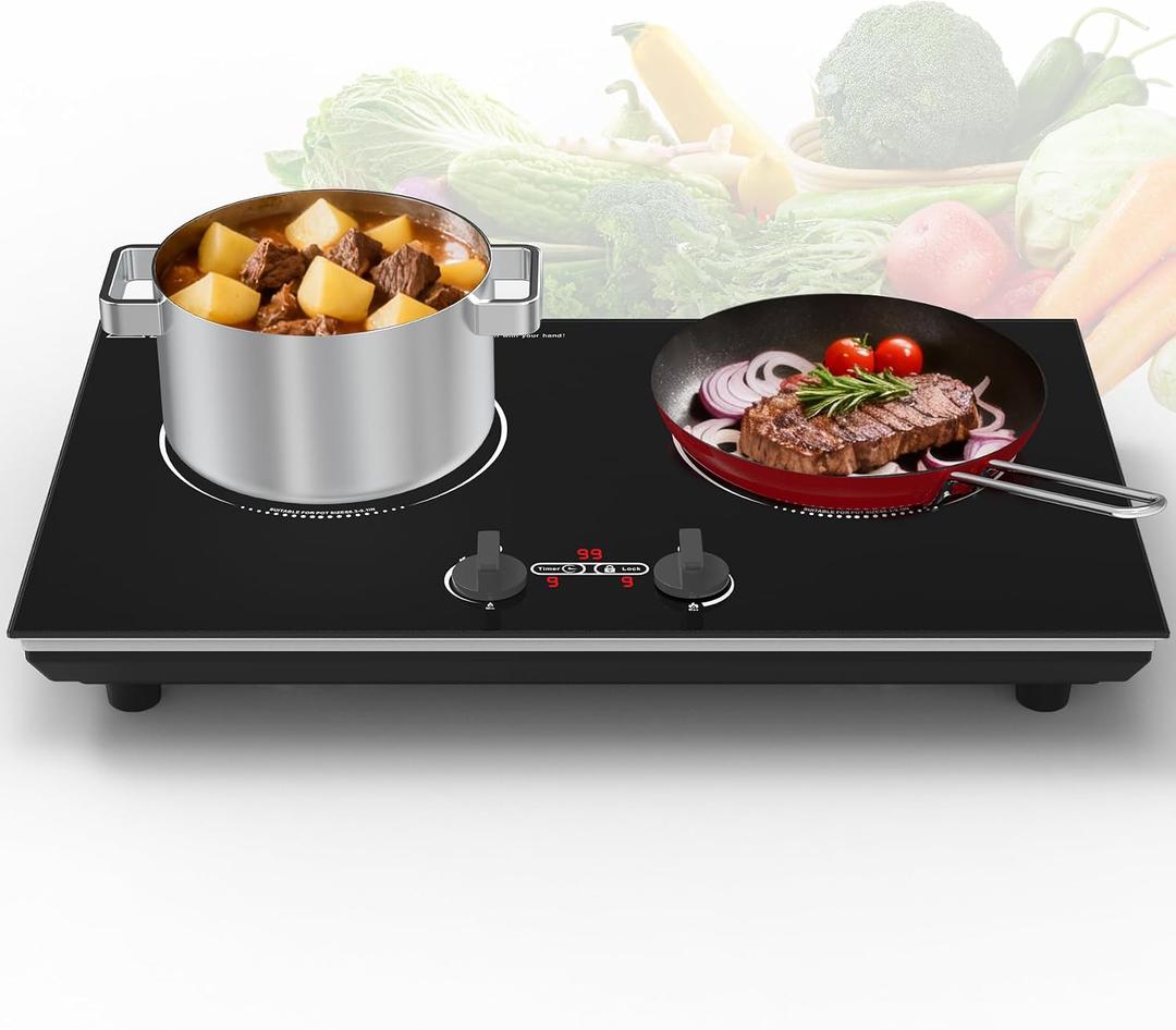 VBGK Induction Cooktop,110V 4000W Countertop burners with Knob Control,9 Power Levels, Kids Lock & Timer,LED touch control,Overheat Protection Electric stove,2 burner induction cooktop