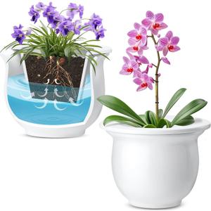 Suclain 2 Pack Ceramic African Violet Pots Self Watering Plant Pot Effortless Self Watering Plant Flower for Busy Lovers, Indoor(White,6.5 Inch)