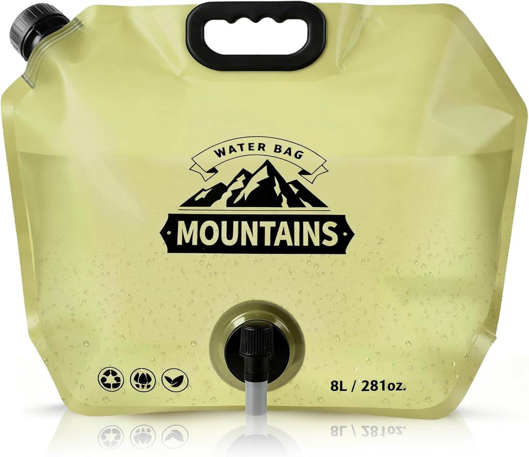 Collapsible 8L Water Storage Bag, BPA-Free Portable Folding Water Jug with Adjustable Faucet, Leakproof Emergency Water Bag for Camping, Hiking, Riding, Outdoor Sport (1, Beige)