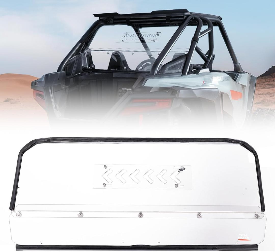 KEMIMOTO 2025 2026 Rear Vented Windshield Compatible with RZR PRO XP/PRO S,Pre-Installed Rubber Strip, Hard-Coated PC, UV-Resistant Rear Sliding Vented Window#2891091(Only 2-Seat)