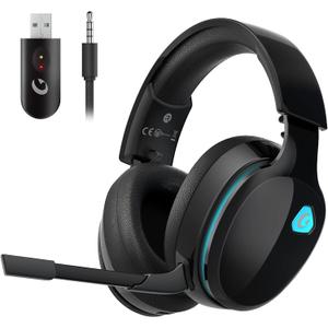 Gtheos 2.4GHz Wireless Gaming Headphones for PS5, PS4 Fortnite & Call of Duty/FPS Gamers, PC, Nintendo Switch, Bluetooth 5.3 Gaming Headset with Noise Canceling Mic, Stereo Sound, 40+Hr Battery - Black