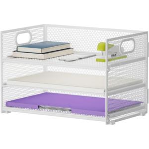 Marbrasse 3 Tier Paper Organizer Letter Tray, Mesh File Organizer with Handle, Paper Sorter Desk Organizer for Home Office Supplies (White)