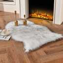 duduta White Black Faux Sheepskin Throw Rug 2x3 ft, Fluffy Shag Fur Chair Cover Small Bedside Dorm Rug Non Slip Machine Washable, White Black, 2' x 3'