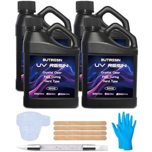 ButiResin 2000g UV Resin, UV Resin Clear - Fast Curing, Crystal Clear, Odourless, Low Viscosity & Hard Type, UV Resin Kit for DIY Jewelry Making, Casting, and Coating Crafts