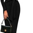 PRETTYGARDEN Women's 2025 Wedding Guest Midi Dresses Semi Formal Long Sleeve Bodycon Tie Waist Cocktail Fall Fashion Clothes S