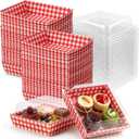 Potchen 50 Pack Red and White Checkered Charcuterie Boxes with Clear Lids, Red & White Buffalo Plaid Gift Boxes with Window for Pizza Party Decorations Wedding Bridal Baby Shower Picnic Buffet