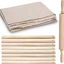 Newtay 12 Pcs Pottery Tools Include 1 Wood Rolling Pin Sculpting Polymer Clay Tools 1 Portable Pottery Wedging Board/Linen Tablecloth and 10 Pcs 5 Size Teaching Rolling Mud Stick Guide (Tablecloth)