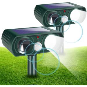 Solar Animal Repellent Ultrasonic Deer Repeller Cat Deterrent Outdoor with Motion Sensor & Flashing Light Solar Animal Repeller Keep Squirrel Rabbit Raccoon Skunk Out of Yard Garden (2)