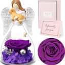 Sunia Memorial Dog Gift - Glass Angel & Dog Figurine with Real Preserved Rose, Sympathy Gifts for,Mothers Day Christmas Birthday Gift for Women Mom