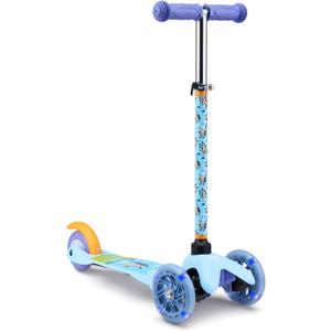 Self Balancing Kick Scooter with Light Up Wheels, Extra Wide Deck, 3 Wheel Platform, Foot Activated Brake, 75 lbs Limit, Kids & Toddlers Girls or Boys, for Ages 3 and Up, (Bluey)