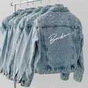 Pearl Bride Denim Jacket Custom Mrs Bride Bachelorette jacket Hen party gift (S)