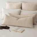 Foindtower Set of 2 Decorative Linen Check Throw Pillow Covers Neutral Long Body Lumbar Cushion Covers Farmhouse Vintage Home Decor for Sofa Chair Couch Bedroom Living Room,1436 Inch,Natural Linen