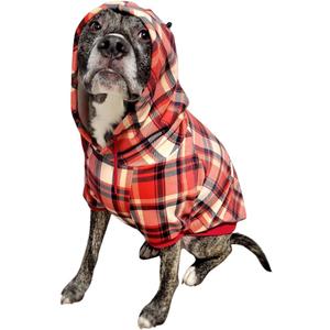 Spark Paws Dog Hoodie  Premium Dog Sweater for Small, Medium, and Large Dogs | Warm Outfits for French Bulldogs, Pitbull, Puppy, Winter Jacket Alternative - Red Plaid, 2XL (2XL: 40-60lbs)