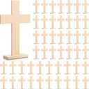 Beeveer 48 Pcs Nativity Wooden Crosses for Baptism, Unfinished for Centerpieces Standing for Crafts Rustic Wood Cross First Communion Baptism Christmas Decorations(Classic)