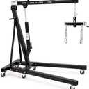 DEXSO 2 Ton Folding Hydraulic Engine Hoist with Lever, Folding Engine Shop Crane Hoist Lift, Heavy Cherry Picker with 6 Wheels for Garage, Workshop, Black