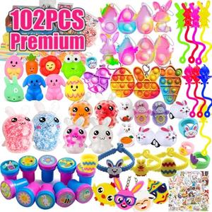 Suxkbo 102 PCS Premium Easter Party Favors Assortment Toys for Kids,Basket Stuffers, Eggs Fillers Gifts, Easter Eggs Hunt, Pinata Filler Goodie Bags Stuffers Classroom Prizes Treasure Box Toys