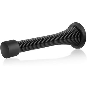 HOMOTEK 12 Pack Black Spring Door Stops,3-1/8" Heavy Duty - Flexible Door Stopper with Low Mounted Black Rubber Bumper Tips