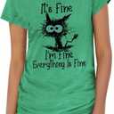 Women's I'm Fine Everything is Fine T-Shirts Short Sleeve Oversized Casual Cute Cat Graphic Tees for Women Blouse Tops (X-Large, Green)