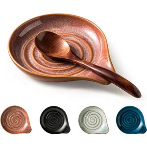 Spoon Rest, Ceramic Cooking Spoon Holder for Kitchen Counter, Large Utensil Rest for Spoons, Ladles, Tongs, Spatula, 5 Inches (Reactive Red Glazed)