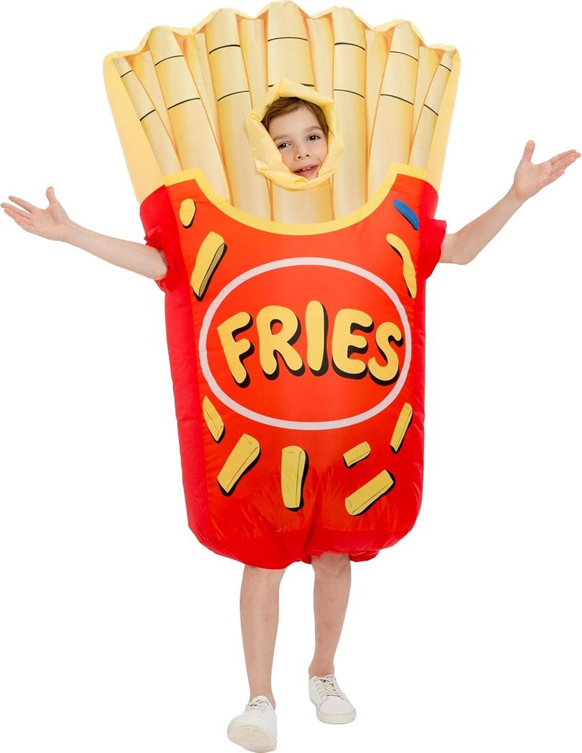 One Casa Inflatable Costumes for Kids,Blow Up French Fries Suit,Full Body Chips Halloween Costumes for Boys Girls (10-12YRS)