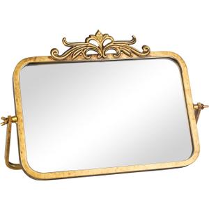 GIFTTROVE Vintage Makeup Desk Mirror, 7.9" L x 11.8" W Antique Gold Vanity Table Mirror, Metal Framed Rectangular Small Standing Mirrors, 360 Adjustable Rotation Mirrors for Tabletop, Bathroom