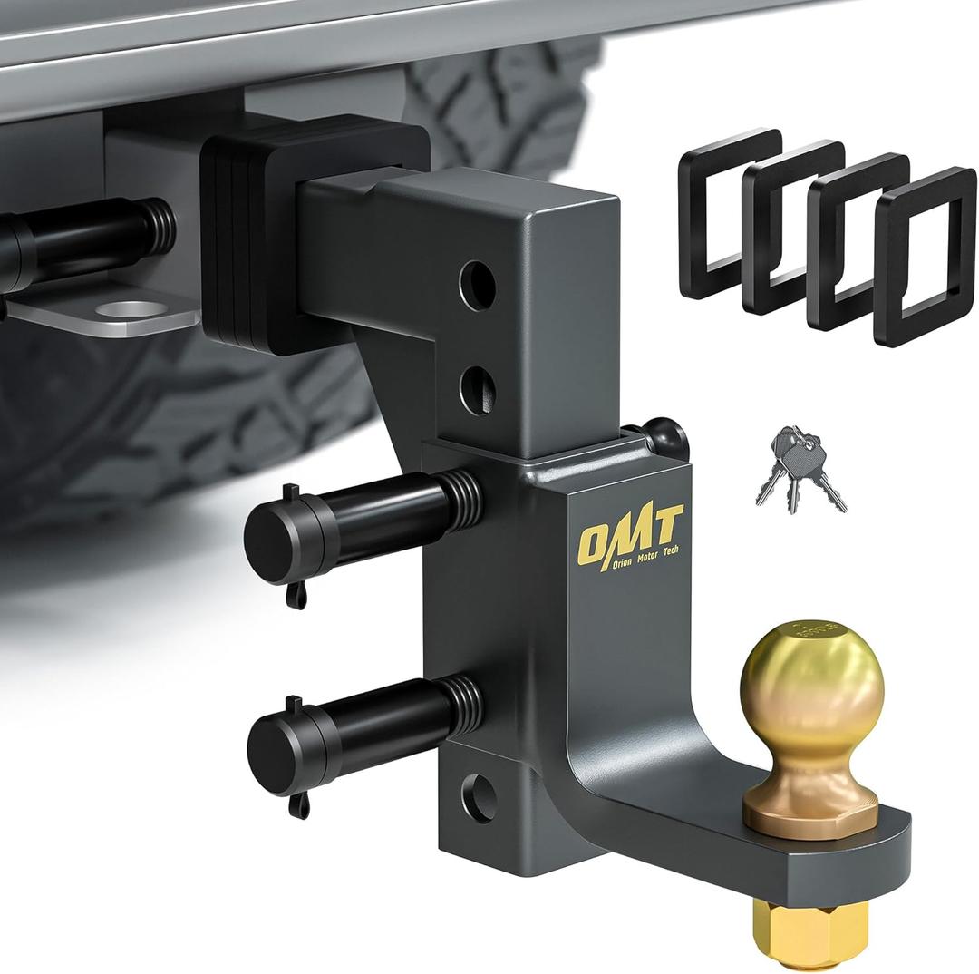 Orion Motor Tech Trailer Hitch Ball Mount, Adjustable Tow Hitch for 2" Receiver with 2" Ball 9-1/2" Drop 8-1/4" Rise 8000 lb. Capacity, Heavy-Duty Drop Hitch with 3 Locking Hitch Pins for Truck Boat