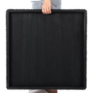 Nuogo Extra Large Square Ottoman Table Tray with Wooden Bead 24 x 24 Inch Washed Wooden Serving Tray Multifunction Decorative Square Ottoman for Coffee Table Platter Room Kitchen Counter (Black)