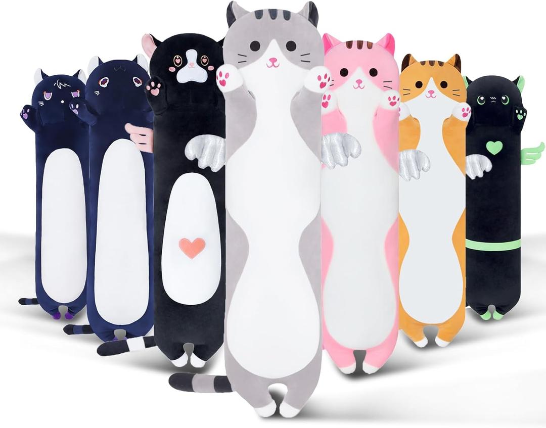 Long Cat Body Pillow for Kids, Cute Cat Stuffed Animals Gifts for Girls, Long Cat Plush Toy for Birthday, Soft Cat Plushies Pillow (Grey, 27.6in/70cm)