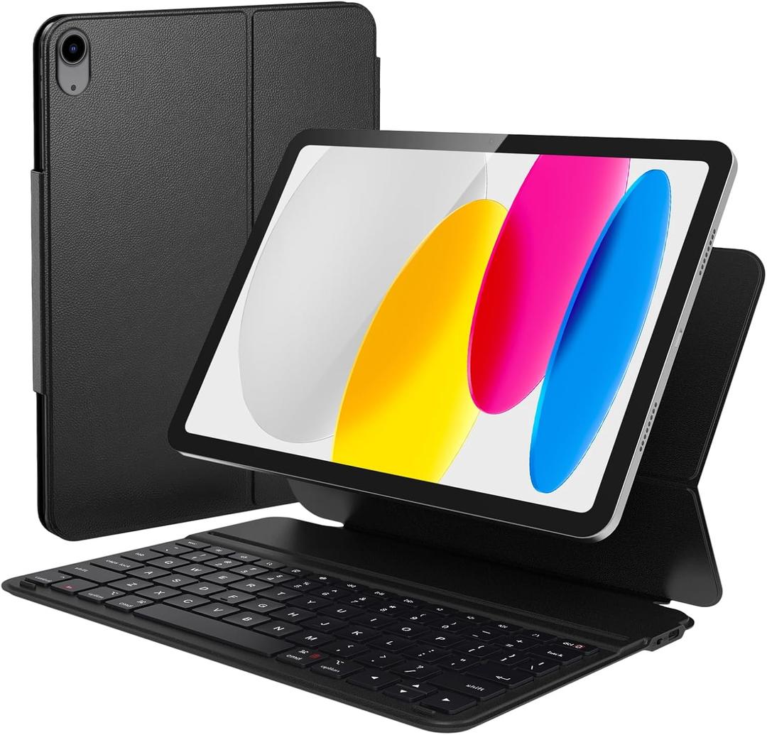 iPad 11th(A16, 2025)/10th Gen Case with Keyboard, Magnetic Detachable Wireless Bluetooth Keyboard Cover for iPad 10.9(2022), Strong Grip Protection, Smart Sleep/Wake, Type-C Rechargeable