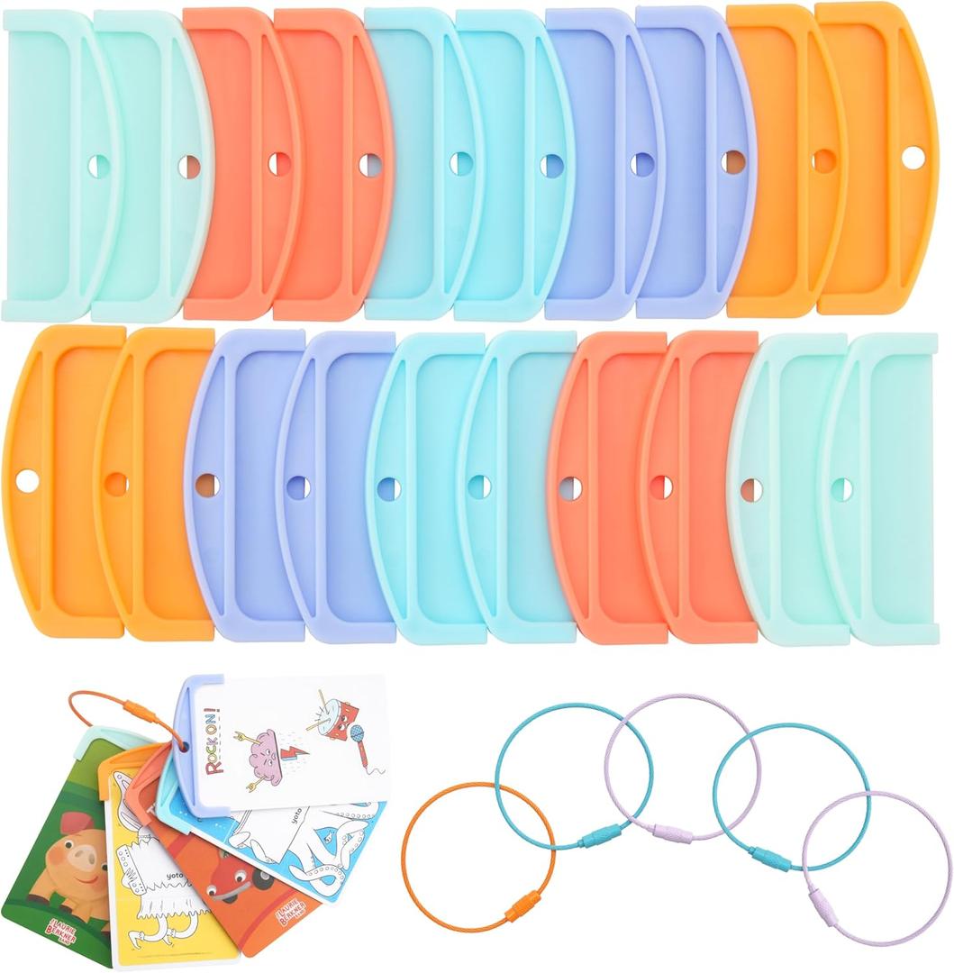 20 Pcs Reusable Plastic Card Holders for Yoto Cards with 6 Ring Loops, Portable Card Holder for Yoto Mini Player Audio Cards, Kids Travel Carrier, Yoto Accessory Organizer Storage Set