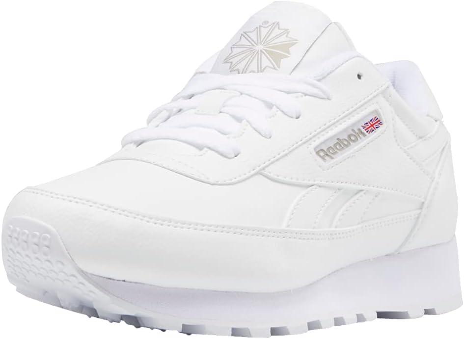 Reebok Womens Classic Renaissance Faux Leather Cushioned Fashion Sneakers (5, White/Steel)