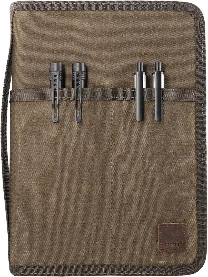 Krozur A5 YKK Zipper Notebook Journal Planner Sketchbook Cover for 5.5 x 8.25 Moleskine Cahier 5 x 8 legal note pads A5 LEUCHTTURM, Pen Loop, Water Resistant Cover, Classy Waxed Canvas, Olive