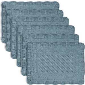 Light Blue 100% Cotton Quilted Placemats Set of 6, Rectangular Placemats Machine Washable-13x18 inches for Kitchen or Dining Table Fabric Rectangular Table Mats (13"x18")
