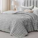 BEDELITE Velvet Quilt Set Queen Size - Luxury Velvet Comforter Bedding Set 3 Pieces, Lightweight Soft Cozy Shiny Light Grey Oversized Bedspread Coverlet for All Seasons with 2 Pillow Shams