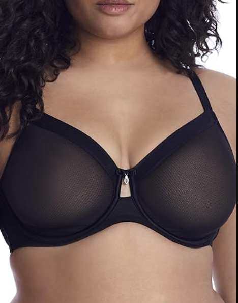 Curvy Couture Women's Plus Size Sheer Mesh Full-Coverage Unlined Underwire-Bra, Black, 32H