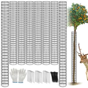 8 Pcs Metal Tree Trunk Protector Guard, 48" Mesh Tree Guards Trunk Protector with Zip Ties, Glove & Metal Stake, Tree Protector from Deer, Protect Bark & Saplings from Mower, Deer & Other Animals