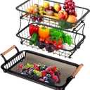 Fruit Organizer, 3-Tier Kitchen Basket, Large 3-Layer Counter Rack, Banana Hanger Bowl Holder, Metal Food Storage Tier for Vegetable, Snack, Bread, Produce, Pantry, Farmhouse, Restaurant
