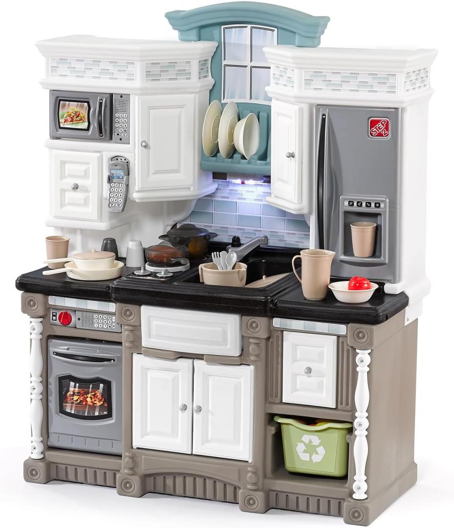 Step2 Lifestyle Dream Kitchen Set for Kids, 37 Accessories, Lights & Sounds, 44.75" H x 35.5" W x 15.5" D