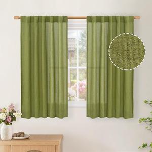 BGment Oatmeal Linen Curtains 40 Inches Long for Kitchen Bathroom Window, Short Semi Sheer Drapes Textured with Rod Pocket Back Tab Light Filtering for Cafe Bedroom, 42 X 40 Inch