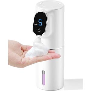Automatic Soap Dispenser,Kitchen Bathroom Foaming Soap Dispenser,USB Type-C Rechargeable,Long Battery Life,Hands-Free Touchless,5-Level Adjustable,320ML 10.8OZ,IPX6-Waterproof (Foam-White)