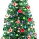 3Ft Christmas Tree with Lights, Table Christmas Tree with 50 LED 12 Modes, 3D Star, 15 Hanging Ball Ornaments, Small Prelit Xmas Tree for Tabletop, Home and Office (Green)