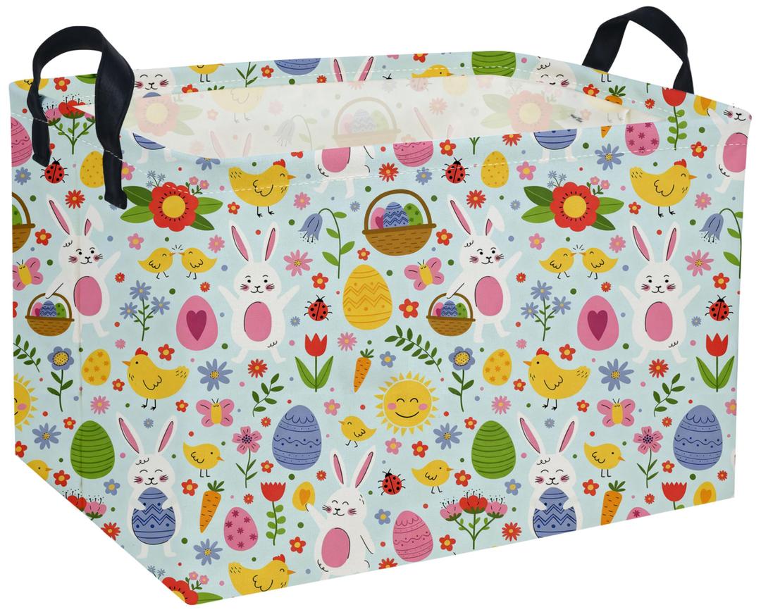 DDBASKET Easter Basket for Kids Gift Bunny Baskets Empty Baby Basket for Boys and Girls Rectangular Toy Storage Bins Organizer Bin Box Cute Egg Room Decor for Home(Bule Easter)