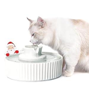 VinDox 2.1L Ceramic Cat Water Fountain-for Cats and Dogs, 360 Ceramic Pet Fountain-70 Oz Large Water Capacity - Whisper-Quiet Water Flow-Great for Shy or Timid Pets - Fresh, Filtered Water(White)