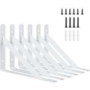 10 Inch Shelf Brackets, Kersally 6 Pack Heavy Duty L Shelf Brackets, 90 Degree Triangle Metal Supports for DIY Floating Shelf with Screws ( White)
