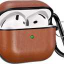 V-MORO Compatible with Airpods 4th Generation Case Genuine Leather Airpod 4 Case Cover(2024)[Front LED Visible] iPods 4 Earbuds Charging case Protective Cover Skin Brown Men